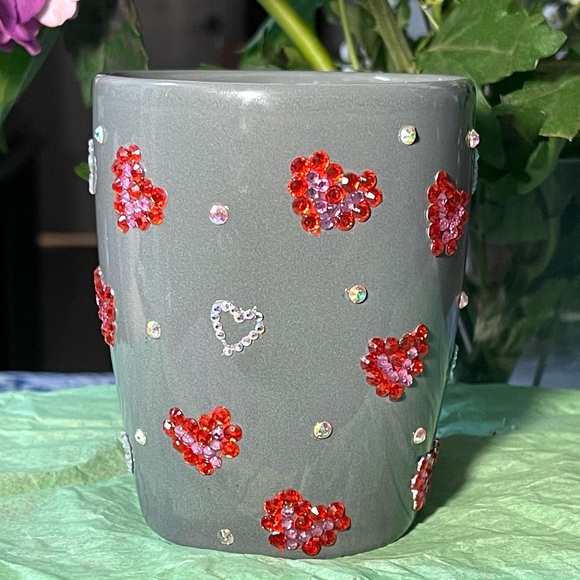 Coffee tea Gray bling rhinestone mug Handcrafted New - Picture 2 of 6